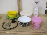 Lot of Assorted Kitchen Items, covered bowls, carafe, and more