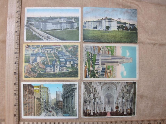 6 Vintage Pittsburgh Pennsylvania Postcards including St. Paul's Cathedral, Liberty Avenue, Carnegie