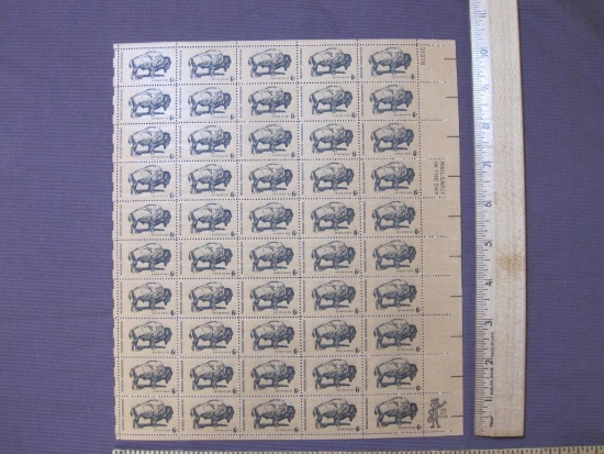 Full sheet of 50 1970 6 cent Buffalo US postage stamps, #1392