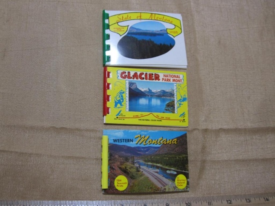Three small color Montana souvenir photo booklets: State of Montana, Western Montana and Glacier
