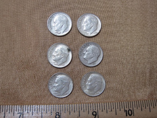 Lot of 6 Silver Roosevelt Dimes: 1952-D, 1963, 1964 (4). 14.8 g