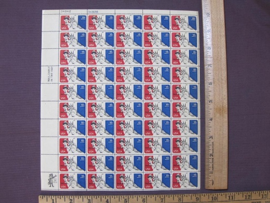 Sheet of 50 1974 18 cent Statue of Liberty US Air Mail stamps, #c87