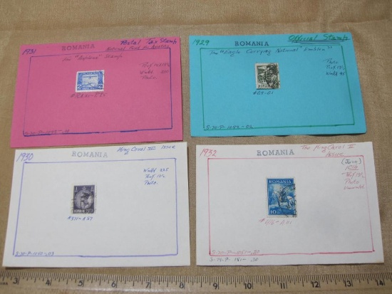 Four Cancelled Romanian Stamps from 1929 through 1932