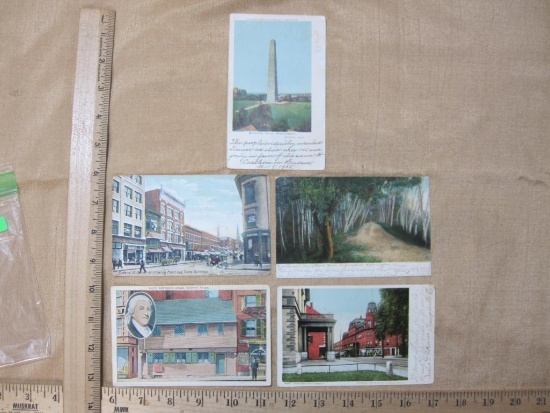 Five Vintage New England Postcards including Brattleboro VT, Boston MA, and Rutland VT