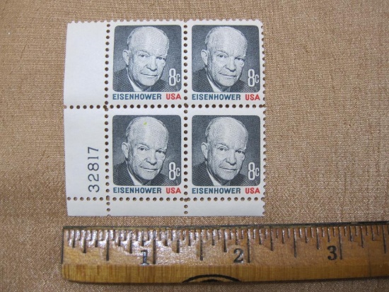 Block of 4 1971 8 cent Eisenhower postage stamps, #1394