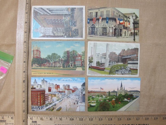 Six Vintage New Orleans LA Postcards including Canal Street, Loyola University, Financial District