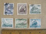 Lot of 6 canceled vintage Poland postage stamps featuring ships.