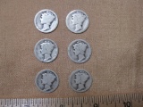 Lot of 6 Mercury Silver Dimes, including 3 that are clearly marked 1917. 13.7 g