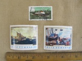 Lot of 3 canceled Romania postage stamps, including 2 showing paintings by A. Van Eertvelt