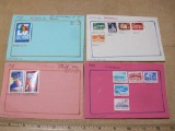 Lot of 13 canceled Romania postage stamps, mounted on 4 small sheets of paper. In addition to 10