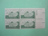 Block of 4 1958 3 cent Gunston Hall/Home of George Mason US postage stamps, #1108