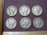 Lot of 6 1923 Silver Mercury Dimes, 13.9 g