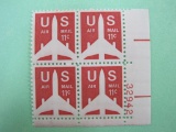 Block of 4 1972 Silhouette of Jetliner 11 cent US Air Mail stamps, #C78