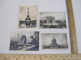 Four Vintage Black and White Postcards of Paris including Notre-Dame, L'Arc de Triomphe, Eiffel