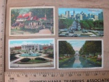 Four Vintage Philadelphia PA Postcards including Logan Circle and Public Library, Old Livezey House