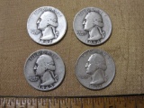 Lot of 4 Silver Washington Quarters: 1942-S; 1943-S; 1944; 1951-D. 24.6 g