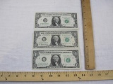 Three 1963 B Joseph W Barr Signed One Dollar Bills: G68693383I, E34102286F & E60396313F