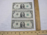 Three 1963 B Joseph W Barr Signed One Dollar Bills: B59850320G, B66860219G & E70038494F