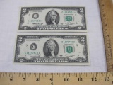 Two 1976 Bicentennial Two Dollar Bills: C22097615A & C18737613A