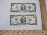 Two Sequential Series 2003 Two Dollar Bills: I24402301A & I24402302A, in excellent condition