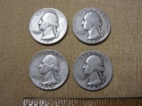 Lot of 4 Silver Washington Quarters: 1941; 1942; 1945-D; 1957-D. 24.6 g