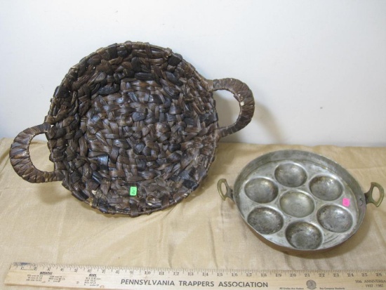 Woven Reed Basket and Copper Bottom Norwegian Muffin Pan