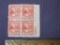 Block of 4 1938 Grover Cleveland 22 cent US postage stamps, #827