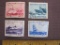 Lot of 4 postage stamps include a set of 3 1936 semi-postal stamps picturing ships that Romania