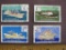 Lot of 4 canceled Romania postage stamps with artistic renderings of the freighter Arad, the tug N.