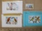 Lot of 6 canceled 1970s Sharjah & Dependencies bird postage stamps, affixed to small pieces of
