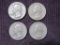 Four Washington Silver Quarters: 1945-S; 1948; 1953-D; 1954, 24.9 g