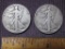 Two Walking Liberty Silver Half Dollars, 1942 and 1944, 24.5 g