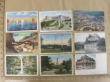 Nine vintage souvenir postcards, including 7 Illinois (Chicago and 