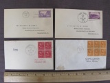 Lot of 4 1930s addressed, stamped envelopes, two of them marked First Day of Issue: one has 4 John