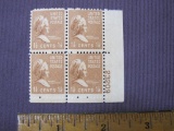 Block of 4 1938 Martha Washington 1 1/2 cent US postage stamps, #805