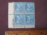Block of 4 1938 James Monroe 5 cent US postage stamps, #810
