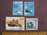 Lot of 3 canceled Russia/Soviet Union postage stamps, including a 1977 stamp of a ship, a 1963
