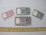 Three Notes of Reserve Bank of India Paper Currency including two rupees, five rupees, and ten