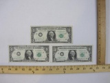 Three 1963B Joseph W Barr Signed One Dollar Bills, J22887252C, J35350897C, and J47996299C