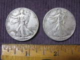 Two Walking Liberty Silver Half Dollars, 1942 and 1944, 24.8 g