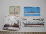 Lot of 4 Singapore ship stamps (ca. 1978 to 1984), one of them seemingly uncanceled, in 15 cent, 50