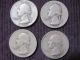 Lot of 4 Washington Silver Quarters: 1944; 1946; 1950-D; 1953, 24.7