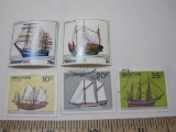 Lot of 5 Singapore Ship/Boat postage stamps, including 2 uncanceled 1972 Shipping Industry stamps