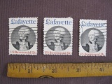 Lot of 3 canceled 1977 13 cent Lafayette US Bicentennial US postage stamps, #1716