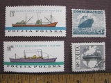 Lot of 4 Poland Polska postage stamps, all featuring ships and one of them canceled.