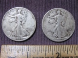 Two Walking Liberty Silver Half Dollars, 1943, 1944, 24.6 g