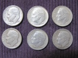 Lot of 6 Roosevelt Silver Dimes: 1947D; 1950; 1951; 1961; 1962; 1964, 14.7 g