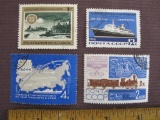 Lot of 4 vintage canceled postage stamps, including 3 USSR (1 1965, 2 1966) and 1 1968 Bulgaria
