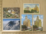 Four 1940s souvenir postcards from Rochester, MN plus a postcard of Mt. St. Helens, WA