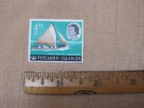 One 1/2 D Pitcairn Island Longboat stamp with inset of Queen Elizabeth II.